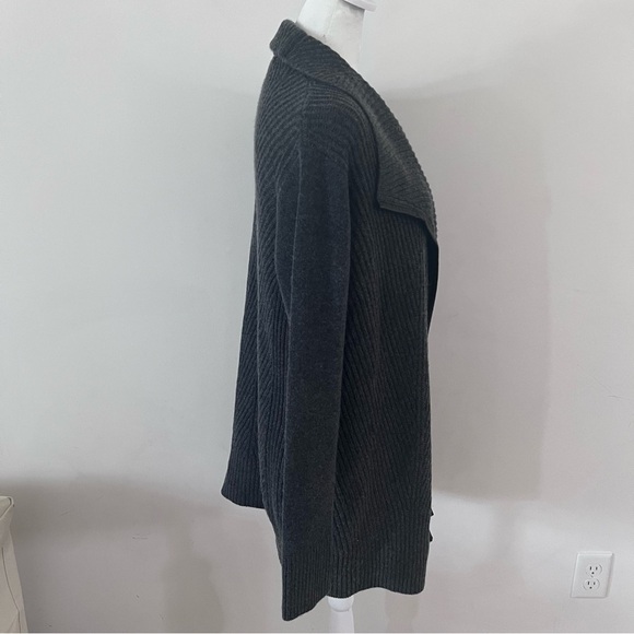 Vince Charcoal Grey Wool Cashmere Blend Open Front Leather Trimmed Cardigan - Picture 5 of 10
